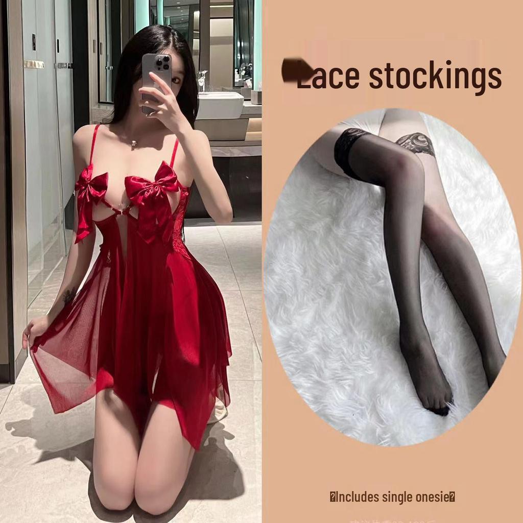 Französisches romantisches Meeresschmetterling-Cami-Nachthemd mit tiefem Rückenausschnitt und Schleifendesign