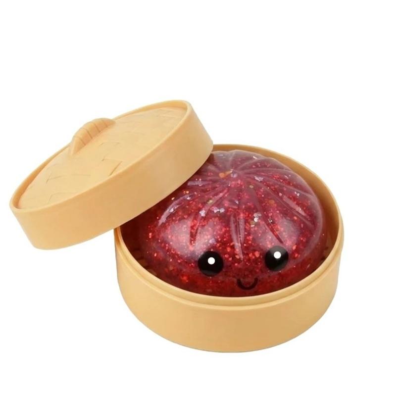 Simulation Food Dumpling Squishy Squeeze Ball Colorful Sensory Fidget Toy With Steamer For Stress Relief Home Desktop Decor Gift