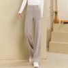 Wool wide-leg pants for women, new autumn and winter high-waisted herringbone loose straight-leg fleece-lined casual pants