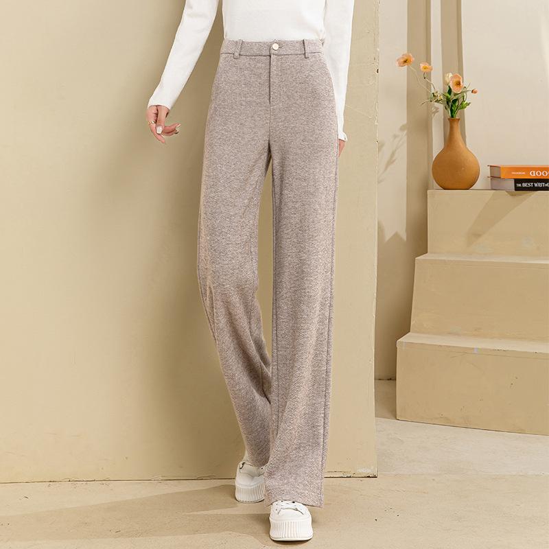 Wool wide-leg pants for women, new autumn and winter high-waisted herringbone loose straight-leg fleece-lined casual pants