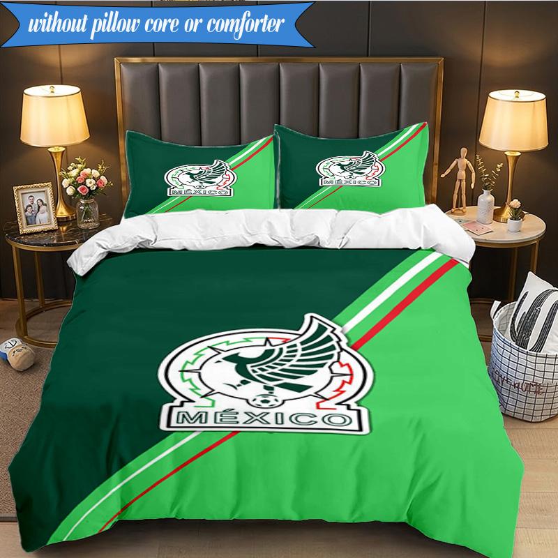 Mexico Football Emblem 3pcs Bedding,Including 1pc Duvet Cover And 2pcs Pillowcases Perfect for Christmas,Ideal for Bedroom, Dormitory
