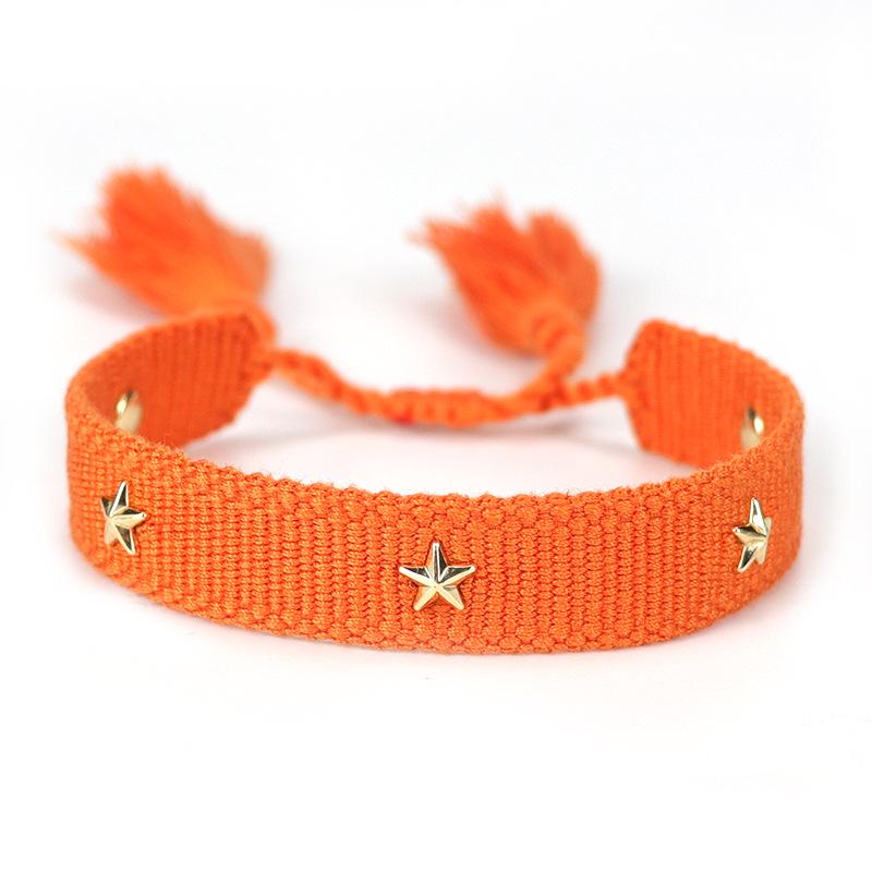 European-American Nail Style Double-Sided Woven Bracelet with Tassel, 1.3cm Handmade Wristband for Couples