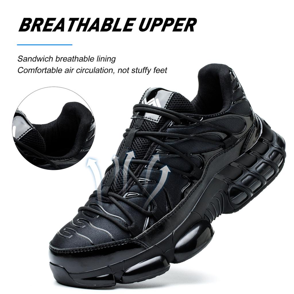 Air Cushion Safety Shoes Men Steel Toe Sneaker Puncture Proof Sport Work Shoes Man Safety Boots Black Male Work Boots Plus Size
