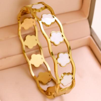 Bracciale da Donna Raffinato in Acciaio Titanio Oro 18K con Intarsi di Madreperla e Diamanti, Bracciale in Acciaio Inossidabile Inossidabile