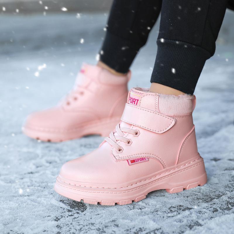 Genuine Leather Winter Boots For Boys Thick Warm Snow Shoes For Children Soft-soled Anti-slippery Teenager