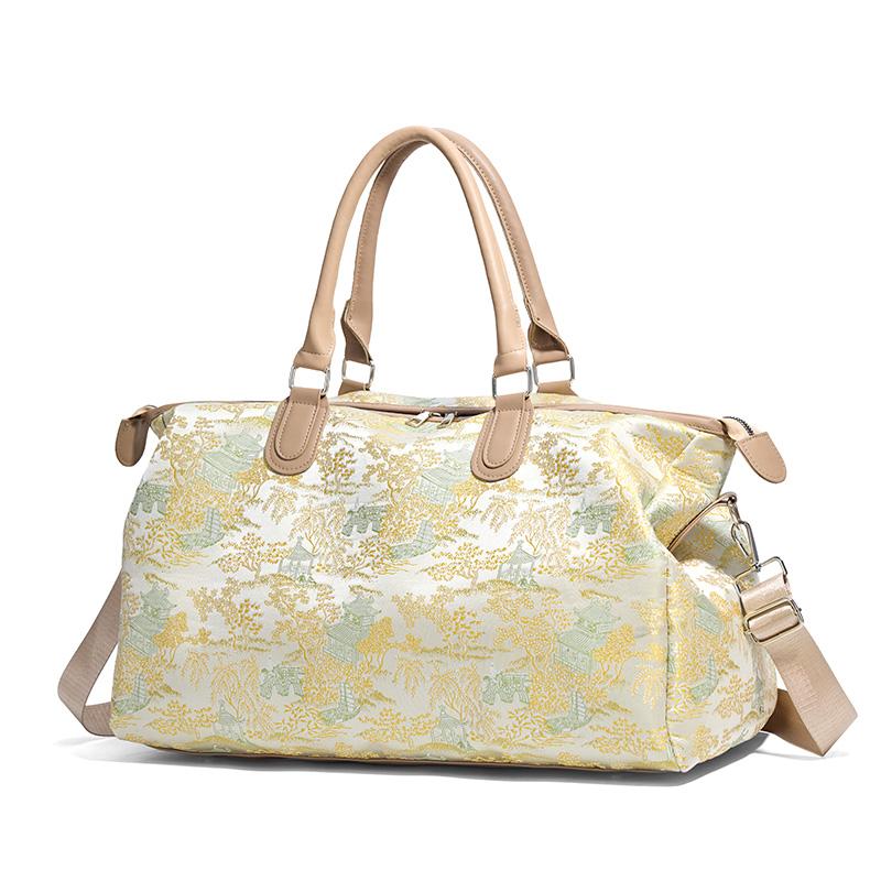 Short Distance Large Capacity Luggage Bag Women's Retro Print Travel Bag with Dry Wet Separation