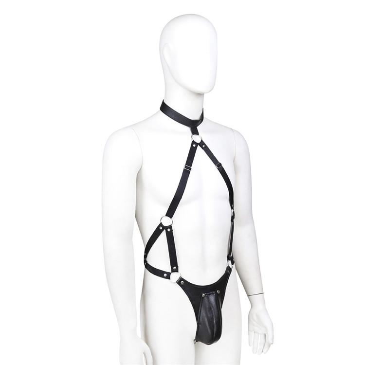 BDSM Bondage Sexy Costume Sex Toys Slave Training Leather Sub Tights Bodysuit Penis Cage Underwear