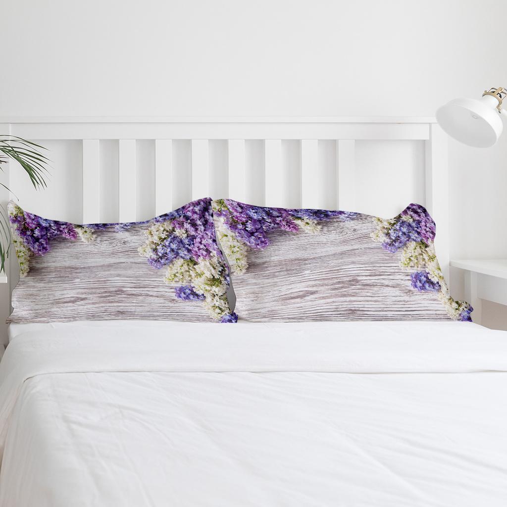 Purple Lilac Flower Wooden Board Bedding Set 3pcs Duvet Cover Pillowcase Kids Adult Quilt Cover Double Bed Set Home Textile