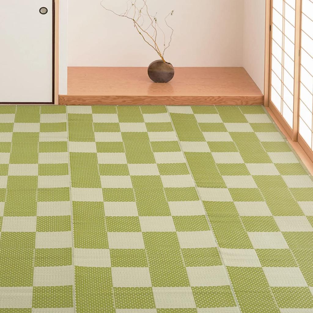 Hagiwara PP Patterned 6 Tatami Patterned Flower 261 x 352 cm Rug, Green, Edo-style Mats, "Yagura", Igusa-style Rug, Mat, Washable, Approx.