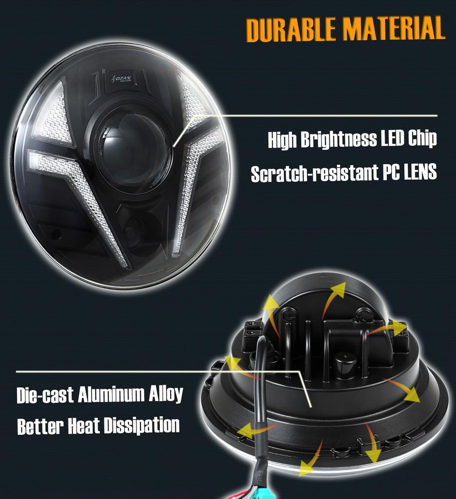 HENGTUAOTO 7 Inch LED Motorcycle Headlight Ultra Distance Auxiliary Spotlight with White DRL Amber Turn Signal Compatible with Street Softail Road