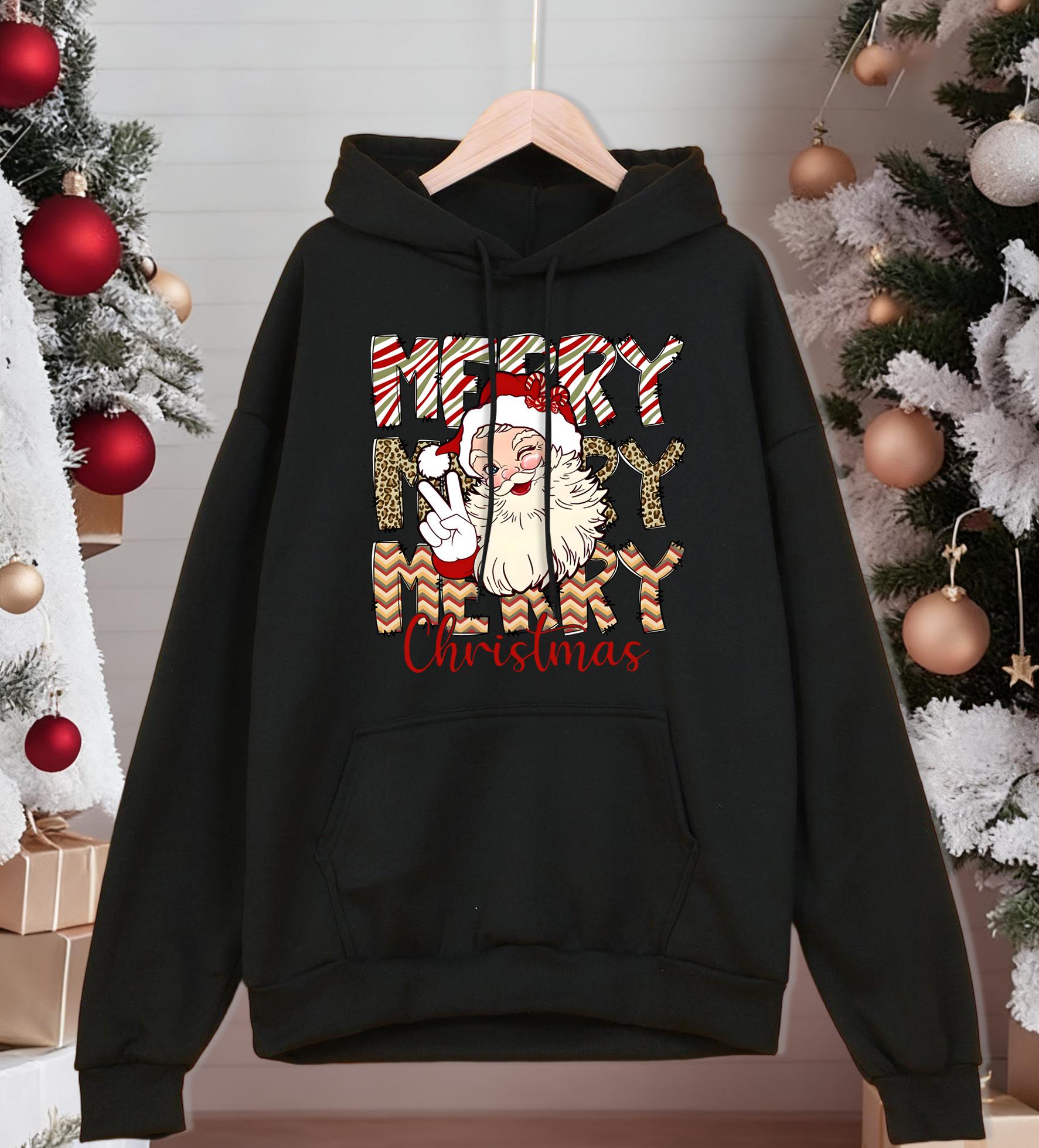 

Merry Christmas Santa Claus Print Men Hoodies Pocket Comfortable Streetwear All-Match Hip Hop Hoody Autumn Fleece Sportswears 3XL