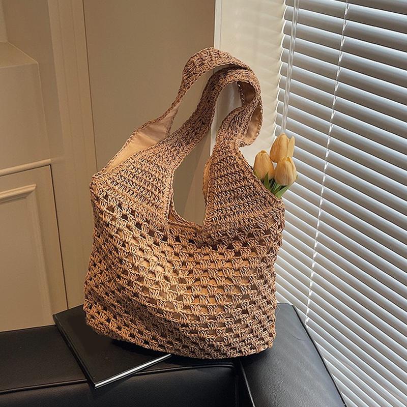 Yogodlns Casual Woven Straw Bag Large Capacity Fashionable Shoulder Beach Vacation Bag for Spring Summer Shopper Handbag Totes