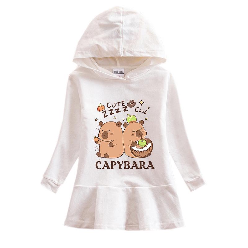 Ruffle Cartoon Rainbow Girls' Long Sleeve Hooded Sweatshirt Dress