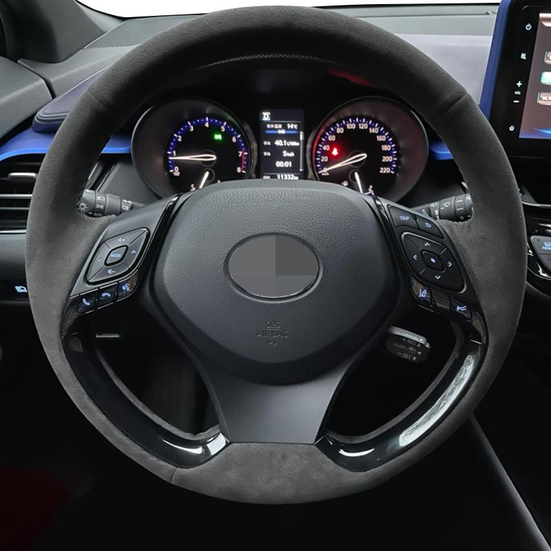 DIY Hand-stitched Black Suede Car Steering Wheel Cover For Toyota C-HR CHR 2016 2017 2018