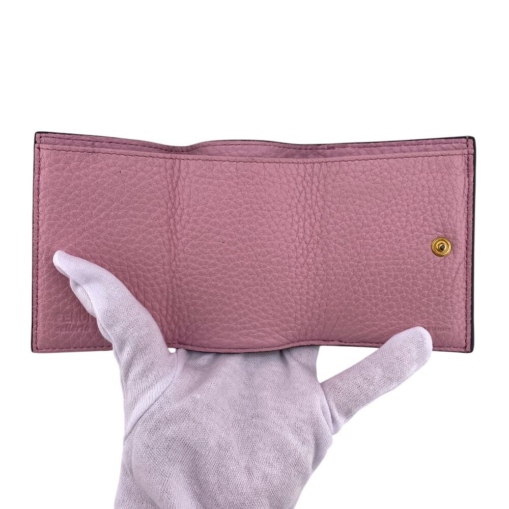 FENDI Compact wallet Celeria leather Tri-fold wallet beige leather Women Used