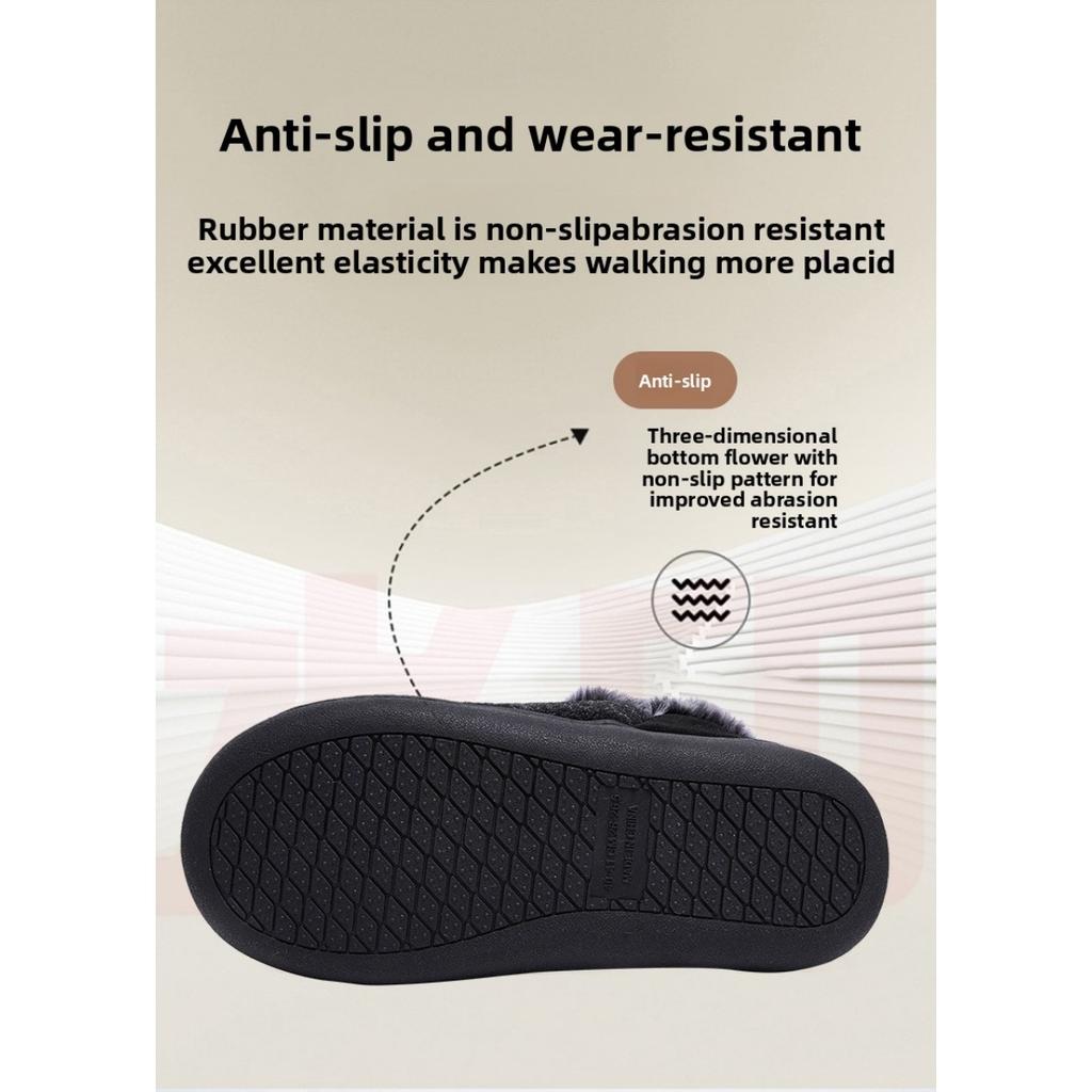 Neutral Felt Fur Collar Bag Heel Cotton Shoes Wine Red Winter Indoor Shoes Comfortable Memory Cotton Winter Version