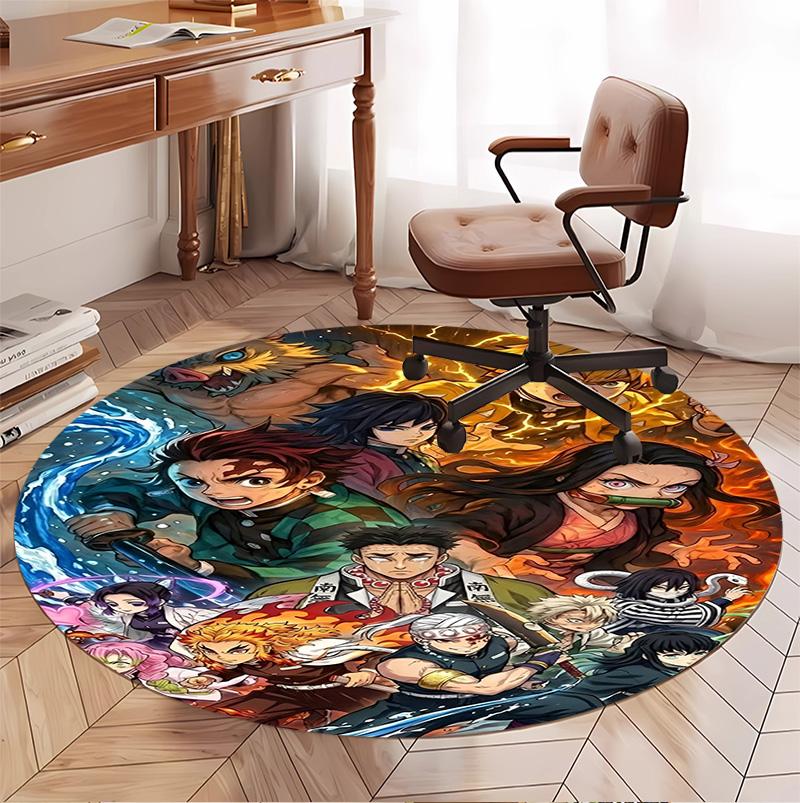 Demon Slayer Pattern Round Rug, Indoor/Outdoor Mat, for Picnic, Gameroom, Bedroom, Office, Living Room, Home Decor Carpet, Birthday Gift