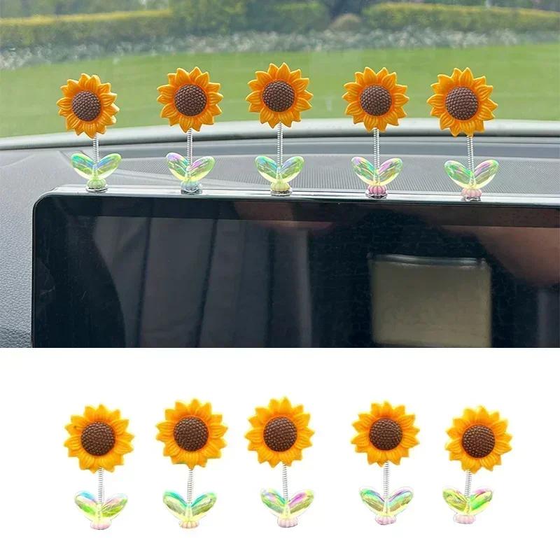 Neue 5 Stück Schwingende Sonnenblume Auto Ornamente Erfrischend Heilend Frische Blumen Auto Mittelkonsole Dekor Kreative Schreibtischornamente