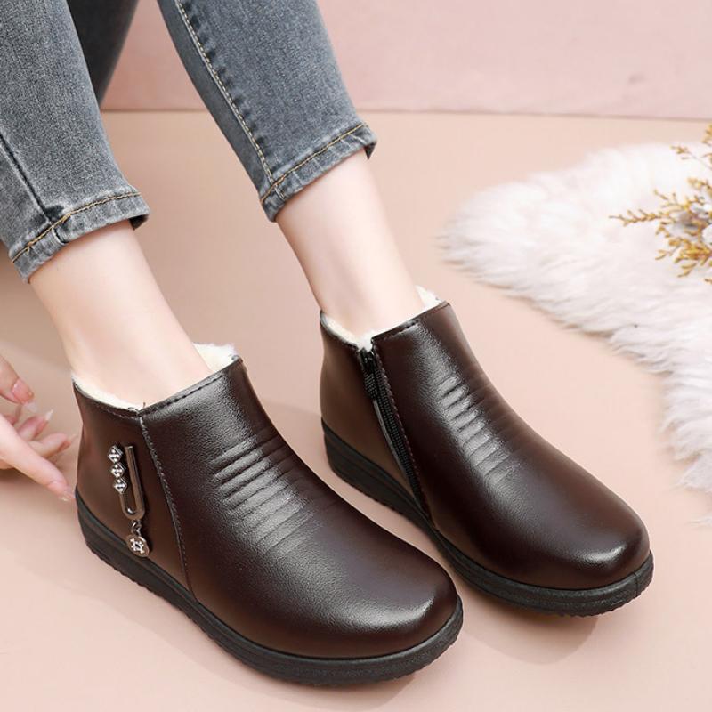 

Хлопковые ботинки с мягкой подошвой и коротким голенищем 2024 Зимний товар Однотонные с флисом Теплые На плоской подошве Противоскользящие Удобные хлопковые туфли 35 коричневый