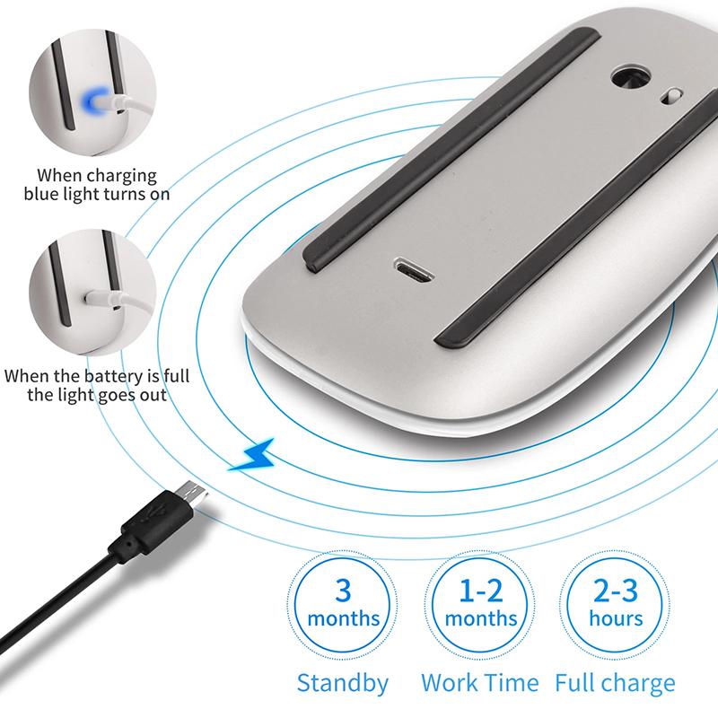Magic Dual Mode Wireless Mouse Bluetooth Touch Slim Rechargeable Ergonomic for Macbook Air Pro PC Laptop Computer Notebook