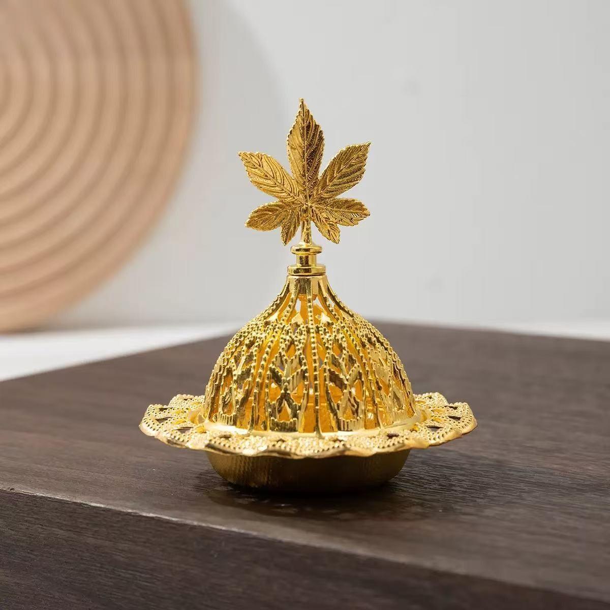 

Creative Hollow-Out Zinc Alloy Incense Burner Candle Holder, Luxury Gold Home Decor Sculpture