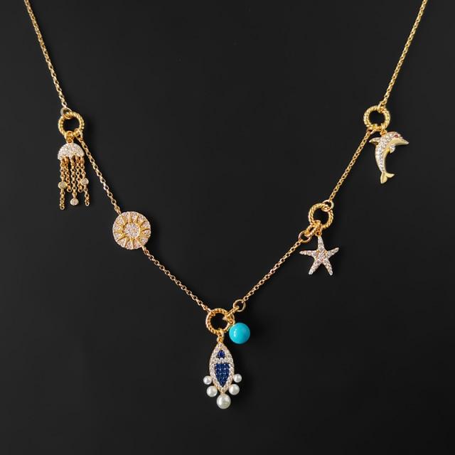 Stříbro S925 Nový duhový sedmikráskový perlový přívěsek pro štěstí Modrý náhrdelník Láska Letní nezbytnost Luxusní značka Monako Šperky