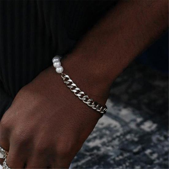 Herrenarmband Schlichtes Aussehen Hip-Hop-Schmuck Imitationsperle Kubanische Kette Spleißarmreif für