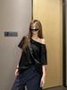 Spicy Girl Asymmetrical Neck Short-Sleeve T-Shirt - Women's Summer 2025 Korean Style Loose Slimming Top