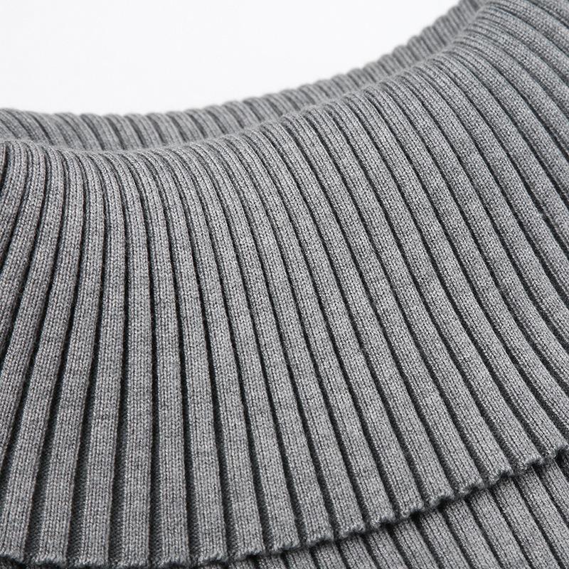 Women's New Autumn Pure Desire Atmosphere Feeling One-line Collar Strapless Zip Hem Pink Solid Colour Long-sleeved Versatile Jumper