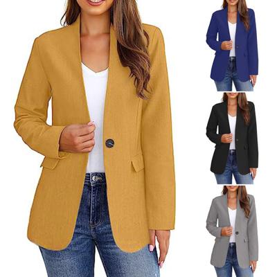 Women Suit Coat Solid Color Slim Fit V-neck Long Sleeve Business Office Blazer Jacket