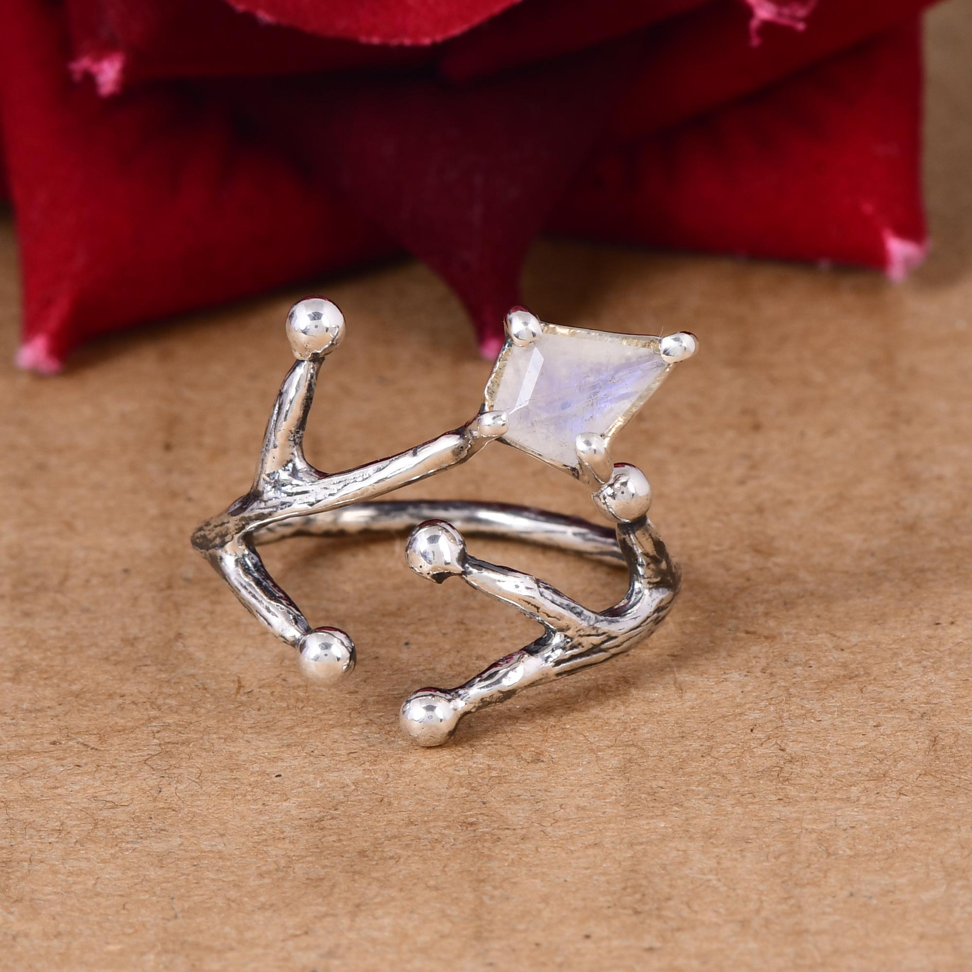 

Kite Moonstone Branch Ring | Sterling Silver Nature Inspired Ring | Adjustable Moonstone Ring 12