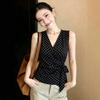 Black Polka Dot Shirt Women's New Summer French Lace-up Waist Sleeveless Vest Shirt Top A