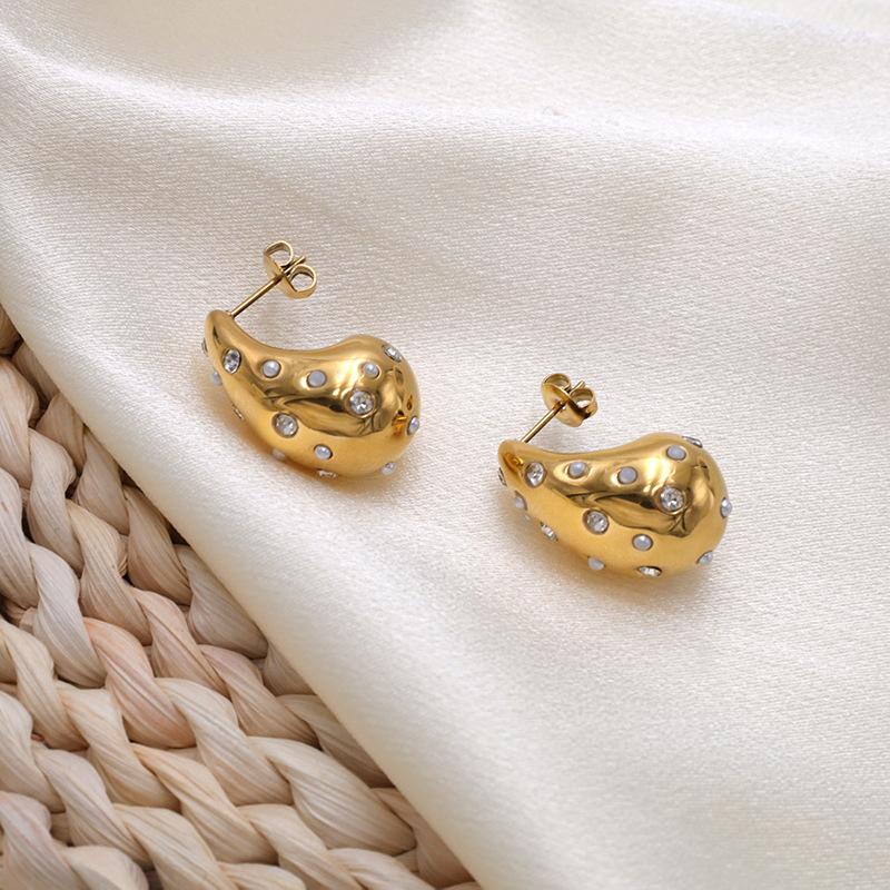 18K Gold Water Drop Stainless Steel Stud Earrings Fashionable Versatile Comma Metal Titanium Steel Earrings Women