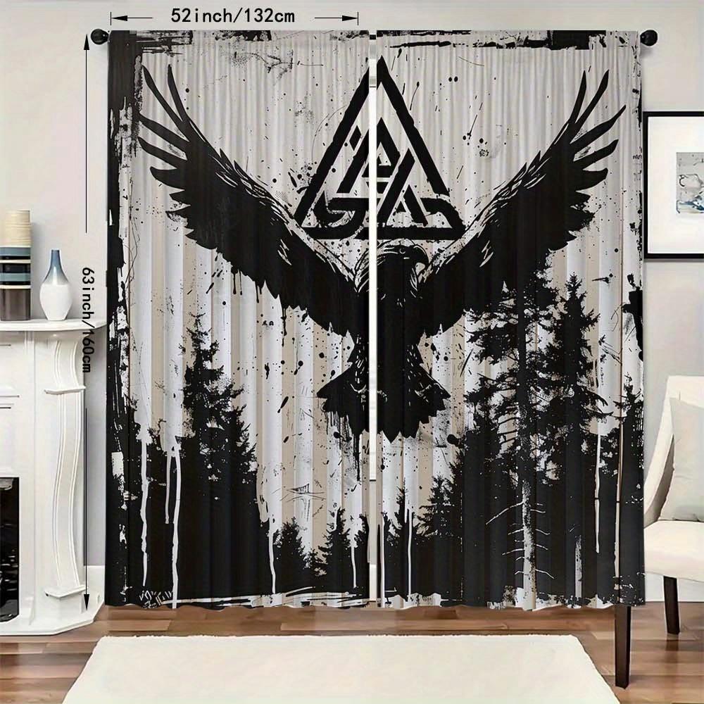 2 Stück Nordische Wikinger Vorhänge Wald Emblem Druck Stangentasche Modernes Design Alle Jahreszeiten für Schlafzimmer Wohnzimmer & Weitere Räume