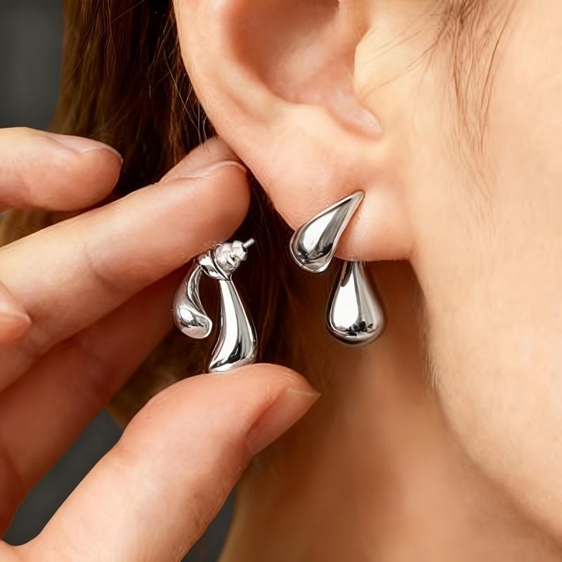 Double Teardrop Stud Earrings for Women Polished Smooth Water Drop Design Modern Fashion Party Daily Novel Metal Jewelry
