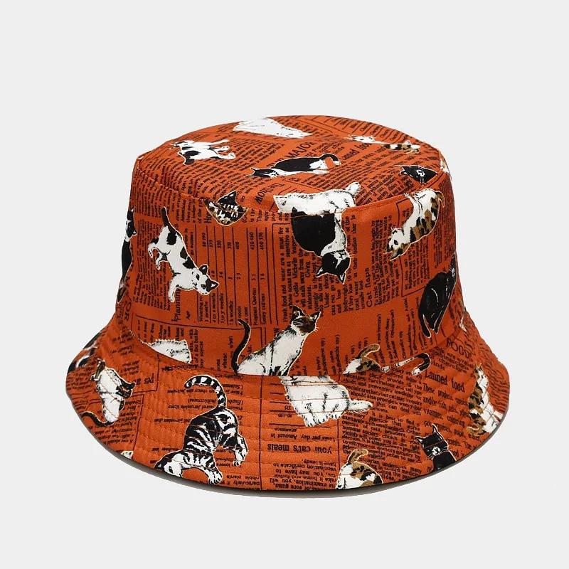 

LDSLYJR Four Seasons Cotton Cartoon Cat Print Bucket Hat Fisherman Hat Outdoor Travel Hat Sun Cap Hats for Men and Women 314 красный