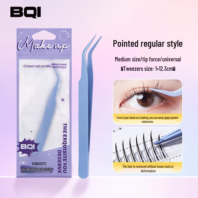 BQI Round Head Mini Eyelash Tweezers for Beginners - Stainless Steel Curler