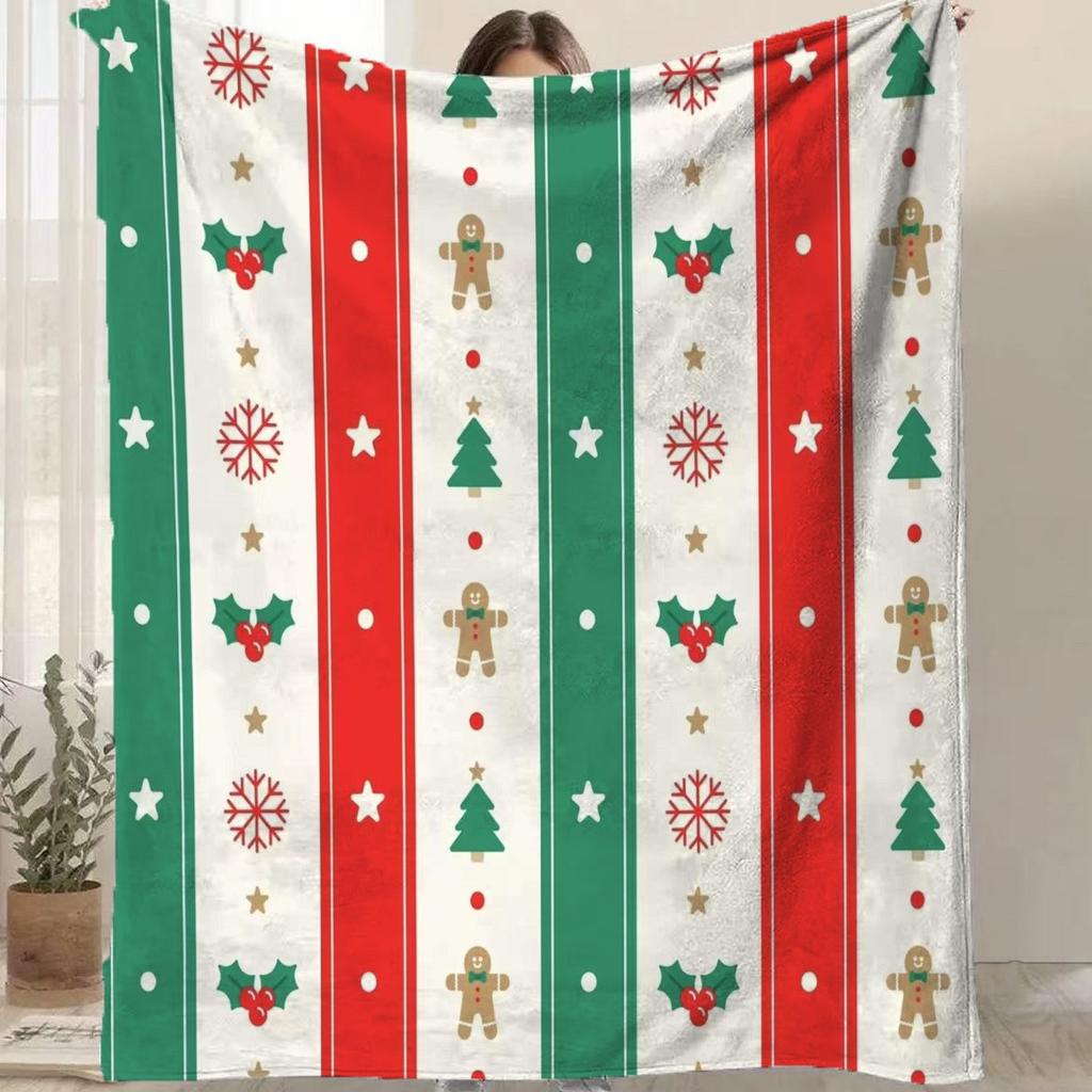 Cartoon Santa Claus Printed Blanket for Sofa Bed Travel Camping Living Room Office Conditioning Blanket for All Seasons Gifts