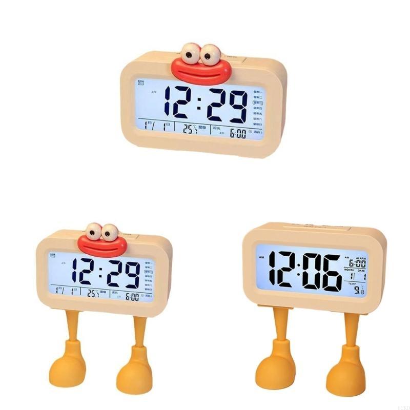 62KD Sausage Lip Cartoon Alarm Clock with Stable Feet Stand Battery Operated LCD Display Night Light Desk Clock Home Decors