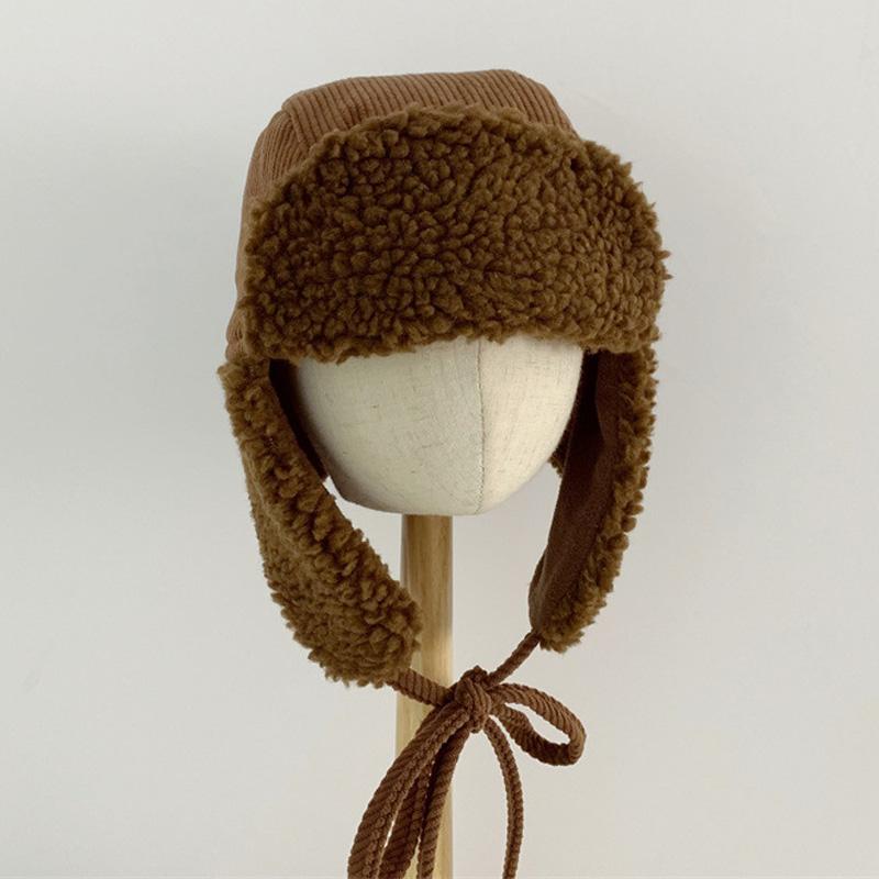 Retro Winter Kids Hat for Boys Lamb Wool Lei Feng Hats Thicken Warm Ear Protection Cap Baby Girls Accessories Solid Color