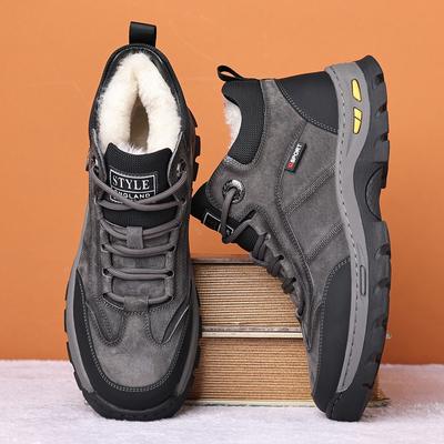 High Top Casual Cotton Leather Shoes for Men Cotton Shoes with Plush Insulation and Thickened Outdoor Cold Proof Snow Boots