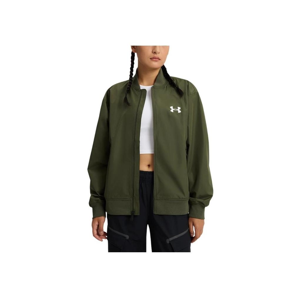 Under Armour Minimalistyczna Jednolita Kolorystyka Małe Logo Marki Wygodna Kurtka z Długim Rękawem Kurtka Unisex Ciemnozielona 1389367-390