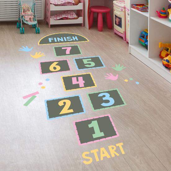 1 Set Hopscotch Game Floor Stickers Cartoon Waterproof Self-adhesive Gift Digital Jumping