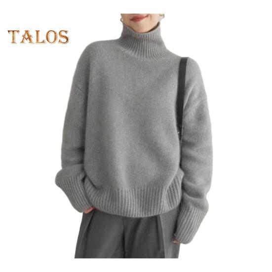 Women Winter Sweater High Collar Long Sleeve Soft Warm Knitting Tops Solid Color Loose Fit Pullover Tops
