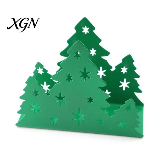 Festive Napkin Organizer Christmas Tree Holder, Stainless Steel Vertical Paper Towel Stand, Modern Metal Tray Decorative Dispenser for Holiday