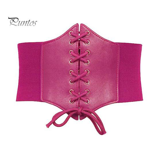 Women Corset Elastic Waistband Lace-up Wide Belt Solid Color Imitation Leather Outfits Dresses Tops Waist Cincher