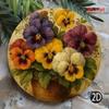 3D Metal Wall Art Round Flower Pot Pansies Decor