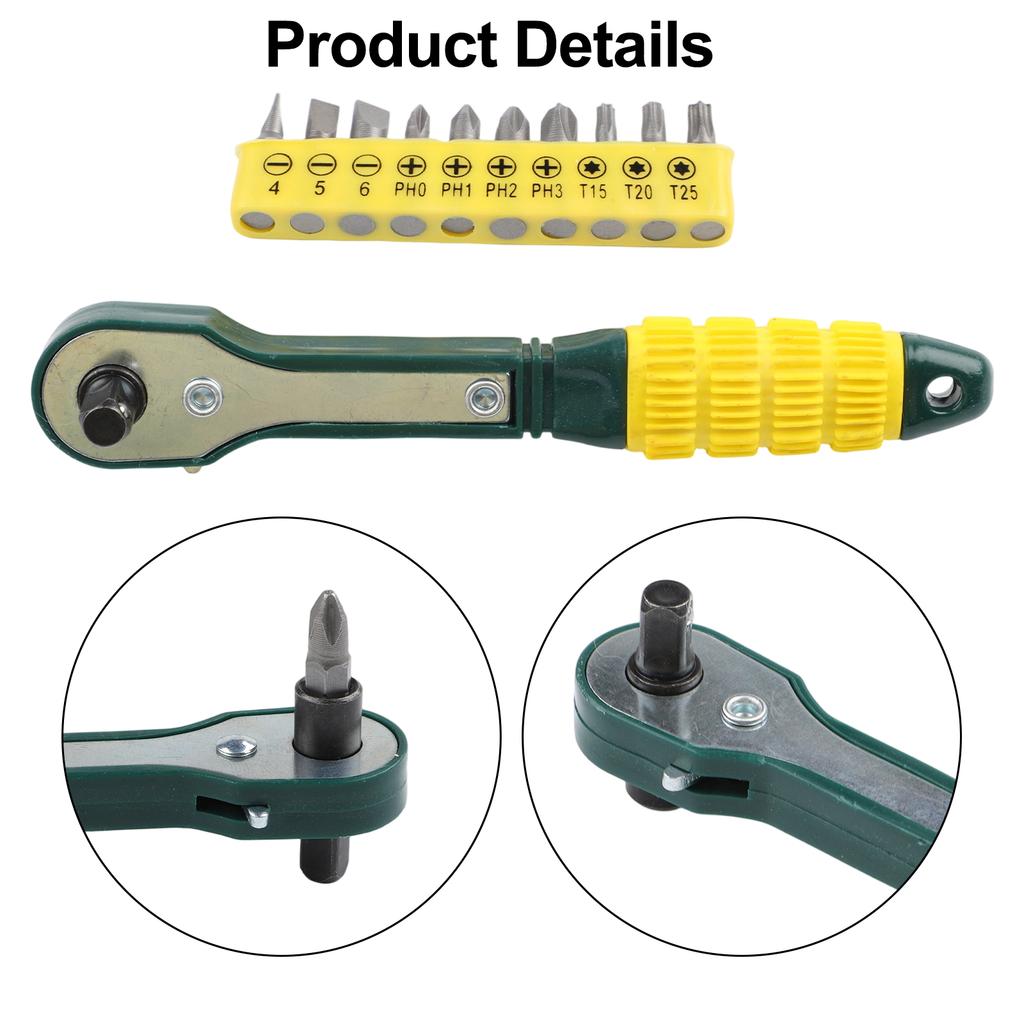 1 Set Quick Ratchet Wrench Socket 5-13mm 1/4inch Driver Screwdriver Bits T10/T20/T25 Ratchet Dual-use Wrench