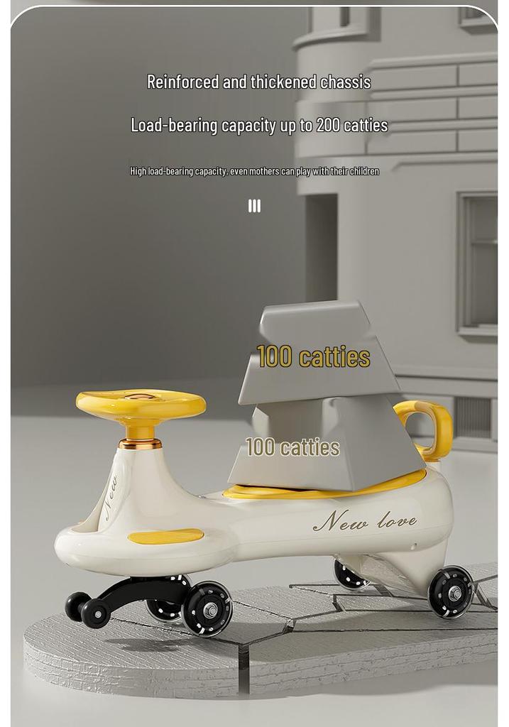 Children's Twist Car with Silent Wheels - Ages 1-8 & Adults, Anti-Rollover and Anti-Fall Scooter Toy