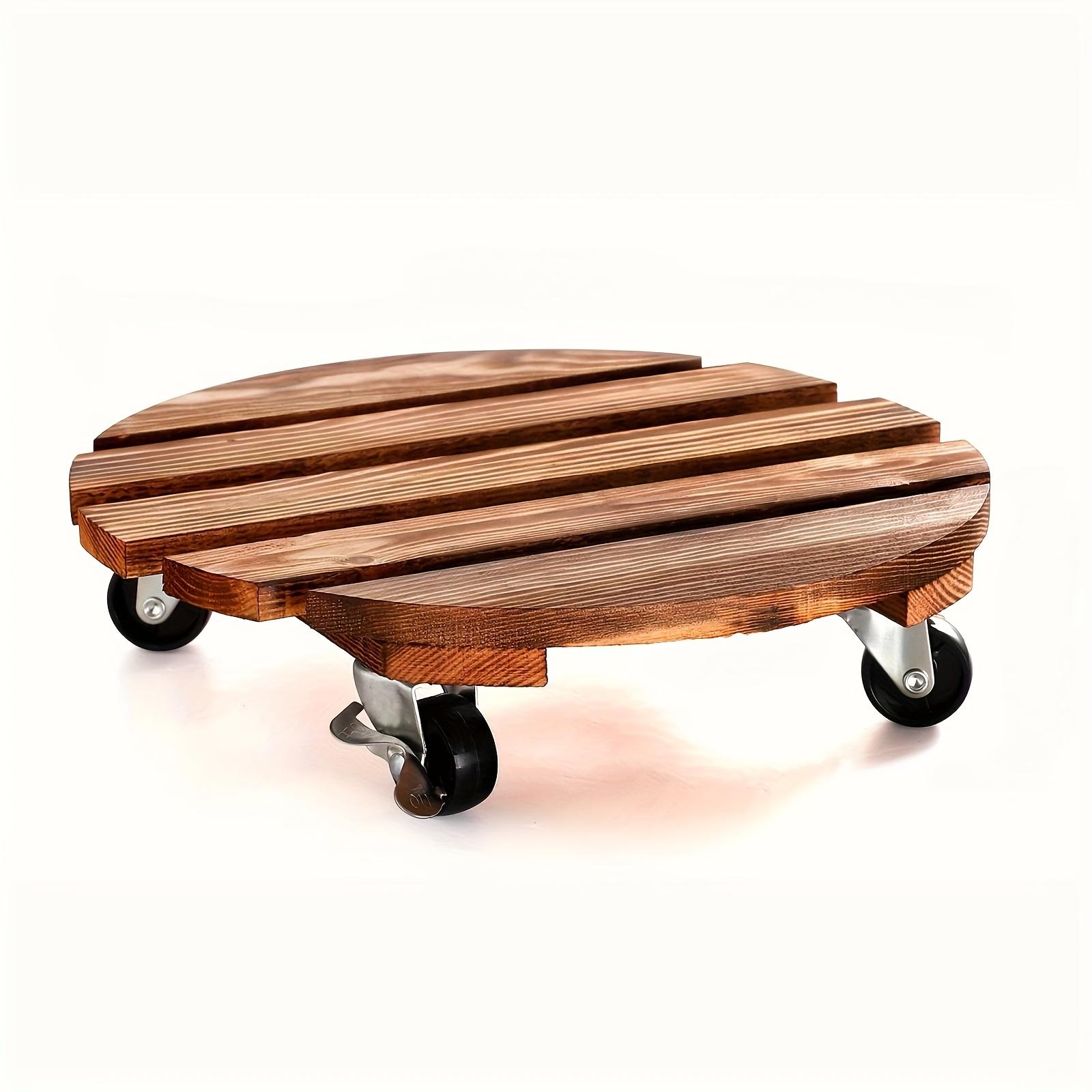 12-Inch Wooden Rolling Round Plant Stand, Heavy Duty Plant Stand With 360 ° Lockable Rolling Wheels, Rolling Stand Floor Stand
